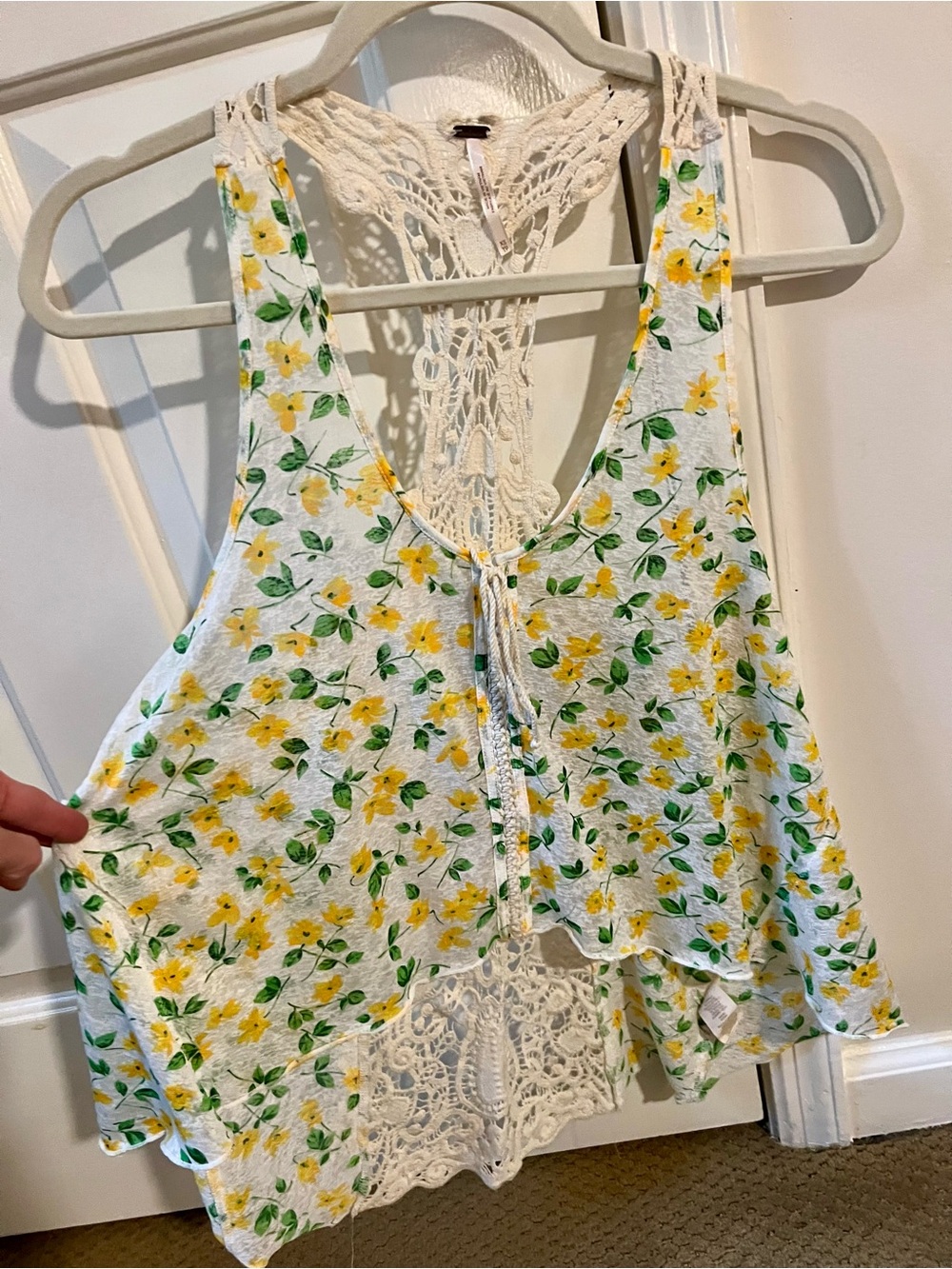Free People Crochet-Back Floral Tank Top - Yellow